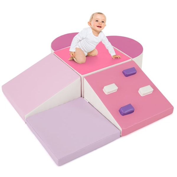 6 PCS Byggklossar för Barn i Skum COSTWAY-Läderfodral-Krok & Ögla-Fingermanipulationsspel för Bebisar 1+ År-Rosa
