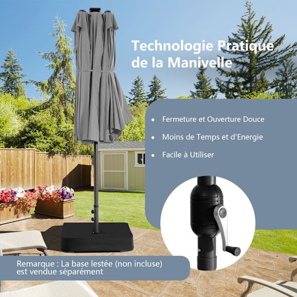 COSTWAY Dubbel Haveparasol med 48 Solcelle LED-lys, 12 Ribber, 470 x 280 x 246 cm, til Terrasse, Have, Grå
