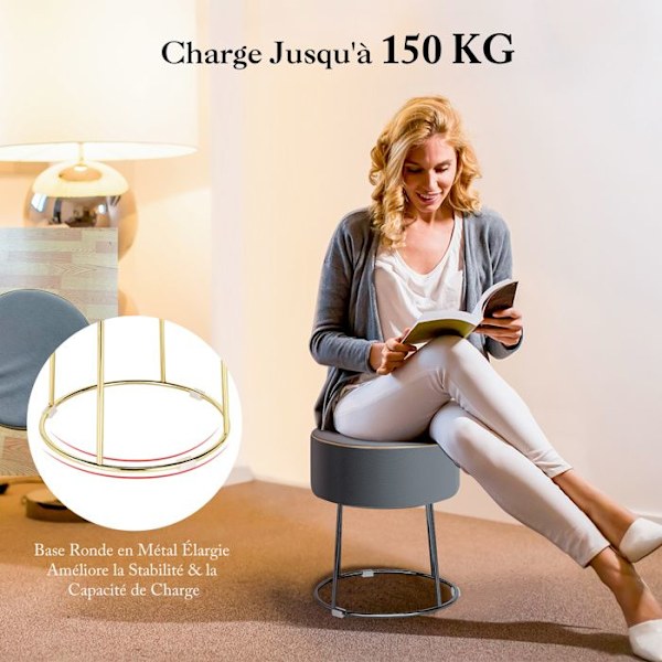 COSTWAY Rund Velvet Dressing taburet, osmannisk skammel, metalbund, til stue, soveværelse, entré, 35 × 35 × 41 cm, Grå