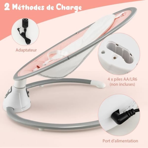 COSTWAY Electric Baby Bouncer-5 Gyngetilstande-3 Intelligent Timer-12 Melodier-Game Bue-Aftagelig pude-6 måneder-Pink rosa och grå
