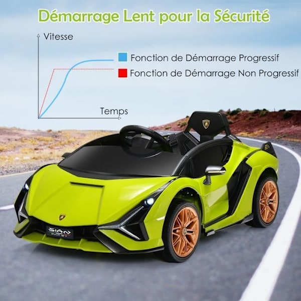 Lamborghini SIAN elbil 12V/4,5 Ah til børn 3-8 år, 2,4G fjernbetjening, 2 motorer, MP3, USB, TF, Radio, Story, Grøn Grön