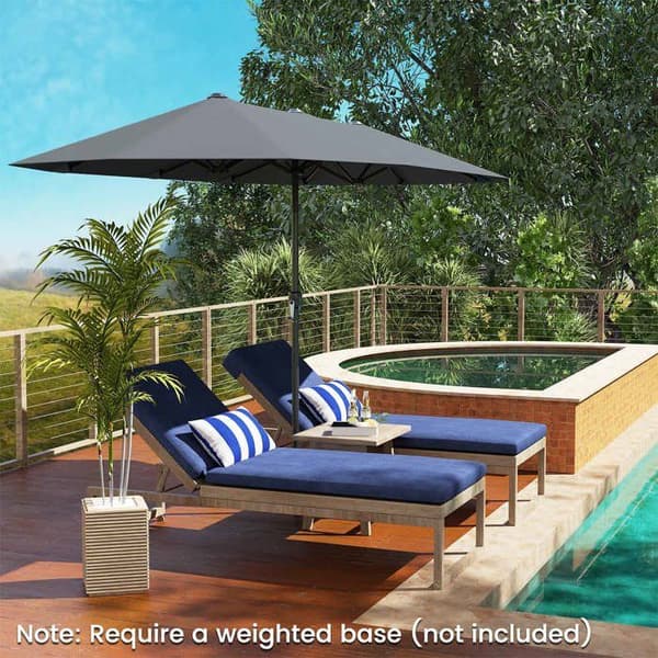 COSTWAY Rektangulær Haveparasol 392 x 212 x 222 cm - 12 Robuste Spiler - Krog til Terrasse Grå