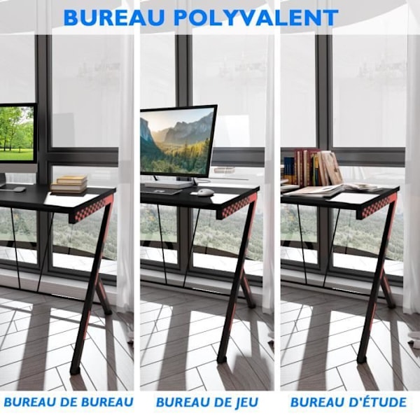 COSTWAY 3 i 1 gaming skrivebord 116X75X77 CM R-formet metalramme med justerbar fodstøtte, belastning 80 kg, designstil Svart