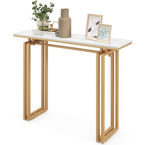 COSTWAY-konsolipöytä, marmoriefekti - 110 x 30 x 81 CM, skandinaaviset eteisen kalusteet, kultainen metallikehys vitt och guld