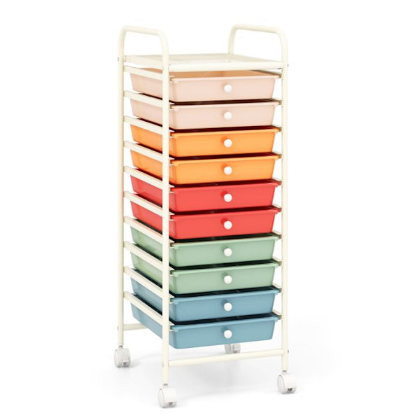COSTWAY Opbevaringsvogn med Hjul - 10 Skuffer 32,5 x 37 x 86 CM, A4 og Brevformat Farver Morandi Farvet og Hvid Morandi färgglad