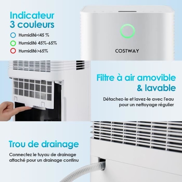 COSTWAY Affugter 14L/Dag 4 i 1 2L Vandtank 24H Timer 2 Hastigheder Automatisk afrimning Rum op til 15 m²