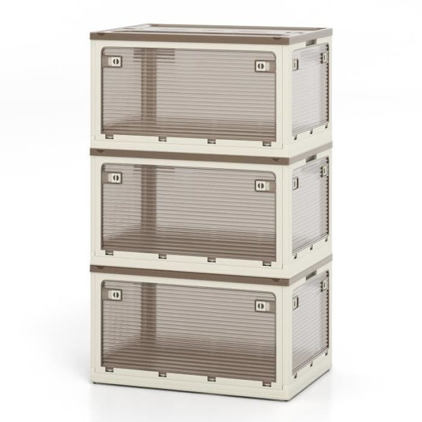 COSTWAY 98L x 3 plastopbevaringsboks - 3 foldbare opbevaringskasser - Hjul og 5 døre, 66,5 x 46,5 x 111,5 cm, hvid