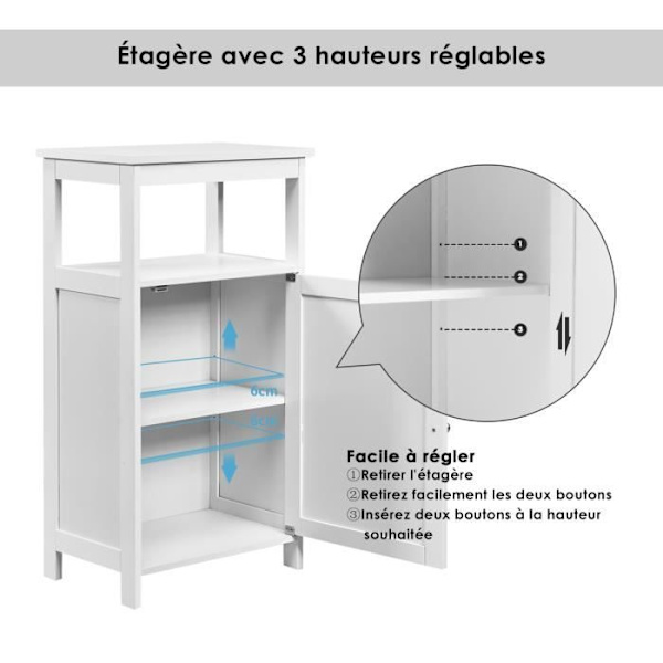 COSTWAY badeværelsesmøbler med enkeltdør og justerbar opbevaringshylde 40 x 30 x 70 CM i træ til bolig, stue, hvid Vit
