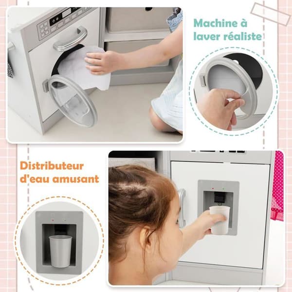 Cuisne Børn - COSTWAY -3 År+, i Træ, 17 Accessories, Lyd og Lys, Tavle, Ideel Gave Grå Grå