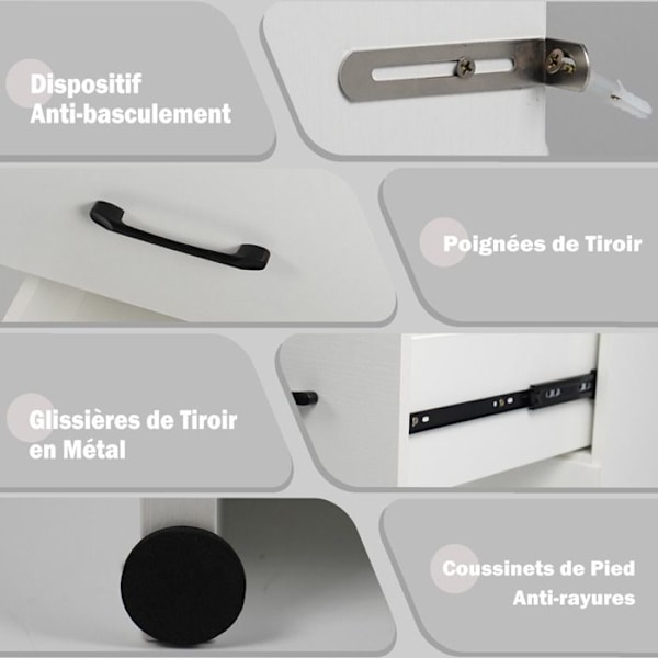 COSTWAY Sminkbord med Spegel, LED-lampor i 3 Färger, Laddstation, Justerbar Luminiscens, 4 Lådor, Hårtorkshållare Vit
