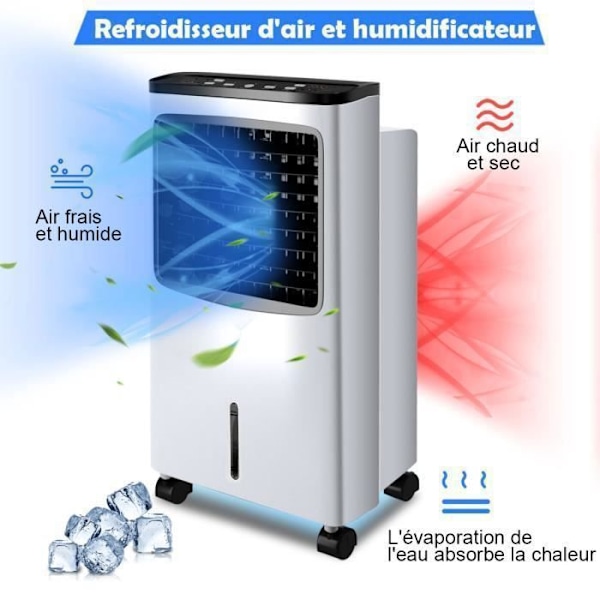 COSTWAY 8L 75W mobilt klimaanlæg-luftkøler fjernbetjening-7,5H Timer-LED Display-70° Oscillation-38 x 28,5 x 74cm Vit