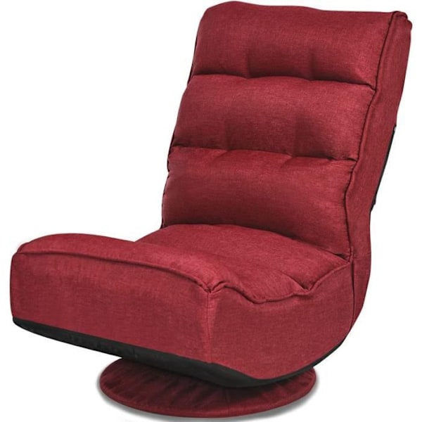 COSTWAY hopfällbar loungestol, 360° vridbar - högt ryggstöd justerbart i 5 positioner, linnetyg, för meditation, Relax Red Röd