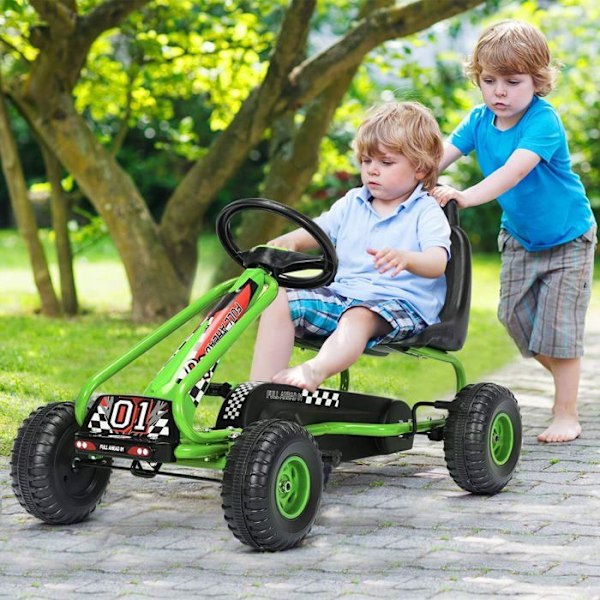 COSTWAY Go Kart barncykel och fordon justerbar sits med handbroms utomhus pojkar och flickor 3-6 år grön Grön