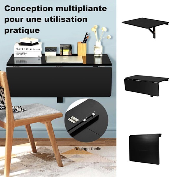 COSTWAY Fällbart Väggbord - Hopfällbara Skivor 80×60 cm (L x B) - Foajémöbler för Studenter, Lägenheter, Kök Svart
