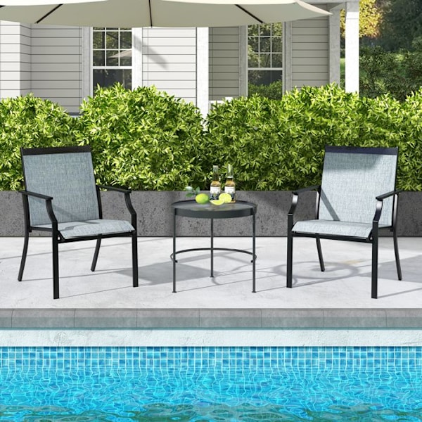 COSTWAY Sæt af 2 Havestole, Sæde i Åndbart Stof, Høj Ryg og Armlæn, til Porch Have Pool Terrase, Blå Blå