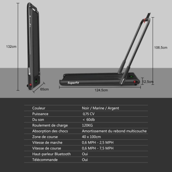 COSTWAY Foldbart Løbebånd APP Styret Motoriseret 12 Km/H LED-skærm Bluetooth-højttaler 0,75HK Motor Transporthjul Sort