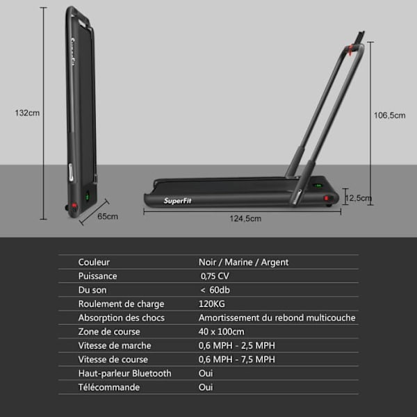 COSTWAY kokoontaitettava juoksumatto APP Ohjattu moottoroitu 12 km/h LED-näyttö Bluetooth-kaiutin 0,75 hv moottoripyörät mustat