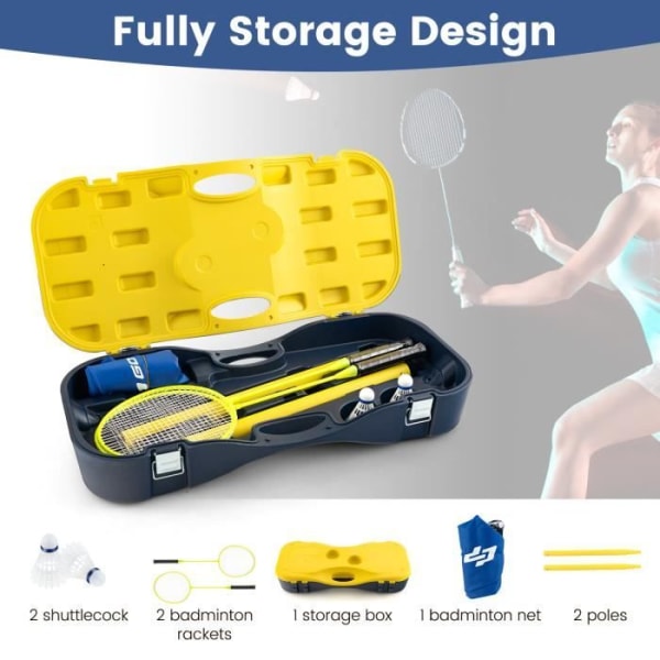 COSTWAY Portabelt badmintonset - Nät, 2 racketar, 2 fjäderbollar - 270 x 33,5 x 160 cm - Förvaringsväska - Metallrör