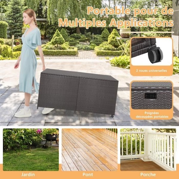 COSTWAY Opbevaringskasse 662L i PE Rattan med 2 Hjul og 2 Gasdempere, Vejrbestandig, 150 x 77 x 73 CM