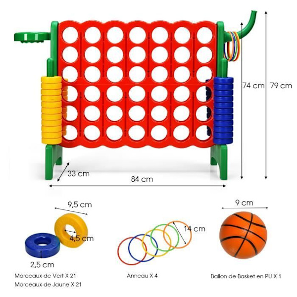 COSTWAY Games Power 4 Giant Multifunction 3 in 1 kanssa koripallovanteen sivurengaspeli 42 sormusta lapsille Vihreä rött och grönt