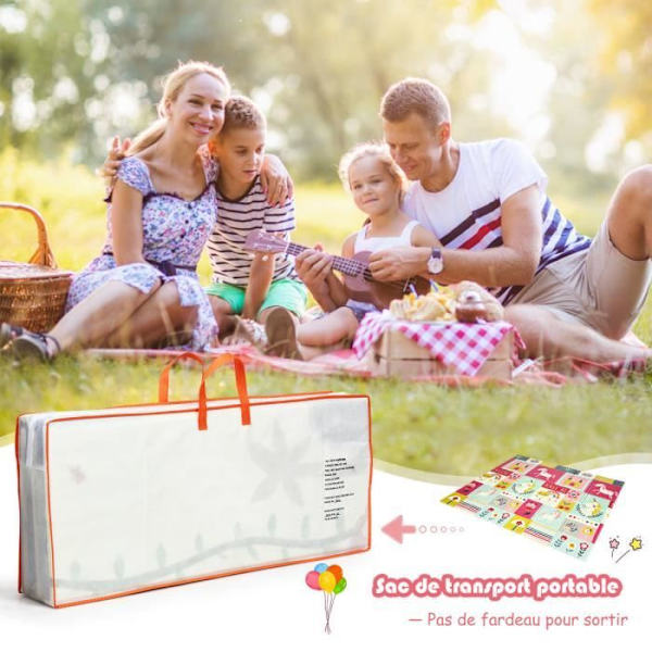 COSTWAY Foldbar babylegemåtte 200x180x1,4 cm med enhjørning og ponybillede i dobbeltsidet ikke-giftigt skridsikkert XPE-skum Flerfärgad