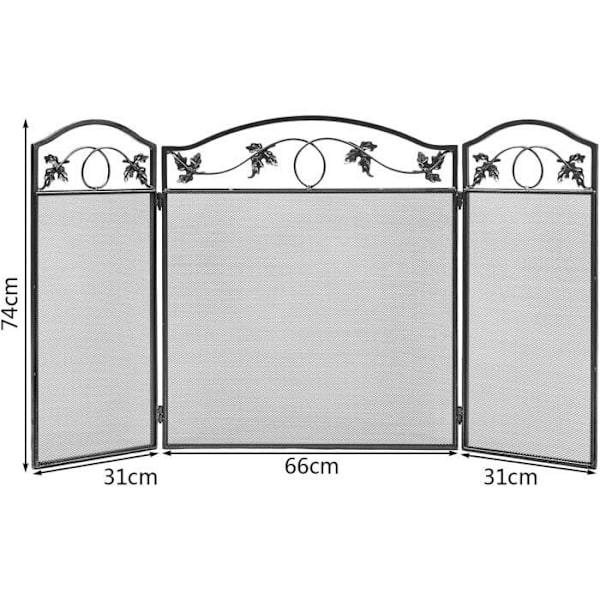 COSTWAY Foldbar pejs brandskærm - 128 x 74 cm - 3 klapper - Robust metalramme - Beskyttende mesh hegn til barn og kæledyr