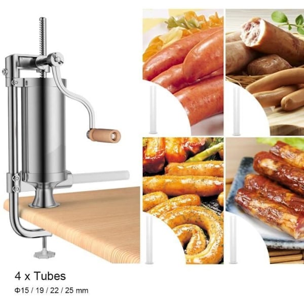 COSTWAY 3L Korvstoppare Korvmaskin i rostfritt stål. Malet kött 4xTuber (Ø 15/19/22/25 mm)