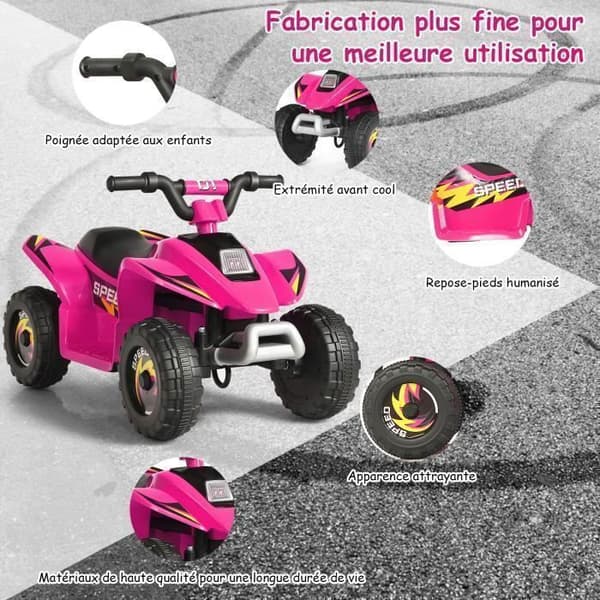 COSTWAY Elektrisk Quad för barn 6 V 4,5 Km/H max. Buggybil för barn 3 år+ Rosa Ros