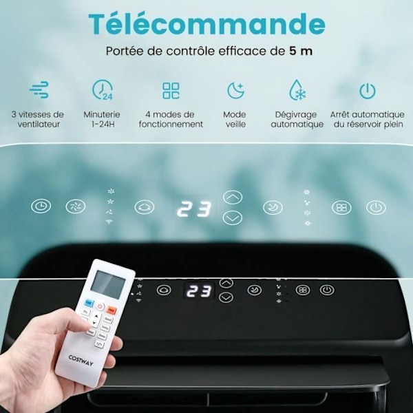 6 in 1 Hiljainen Kannettava Ilmastointilaite 14000 BTU R290 COSTWAY - Lämmitys/Jäähdytys - APP-ohjaus/LED-näyttö/Kaukosäädin
