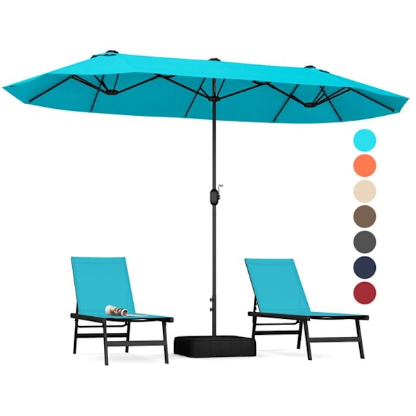 COSTWAY Parasol Dubbel Trädgård Rektangulär 396 x 201 x 240cm - Viktad Bas, 12 Metallribbor, för Terrass Grön