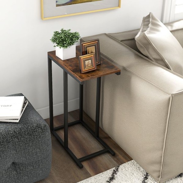 COSTWAY 'C' formet sidebord til sofa og seng, 45,5 x 25,5 x 64 cm, metalstel til stue, soveværelse, brun