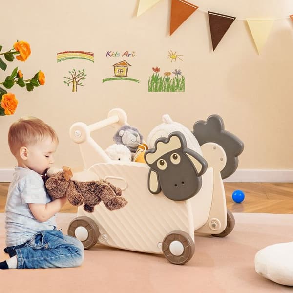 COSTWAY Barnvagn för spädbarn, Barnvagn för barn 1-3 år, Beige Beige + Grå