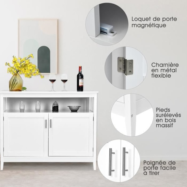 COSTWAY Køkken skænk med 2 døre 114x51x91 CM Moderne opbevaringsenhed med justerbar hylde til stue Spisestue Hvid