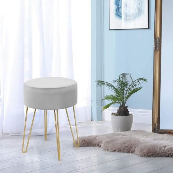 COSTWAY Pouf Pyöreä jakkara Ø39 cm, samettia, vankat metallijalat, ihanteellinen olohuoneeseen tai makuuhuoneeseen harmaa Grå