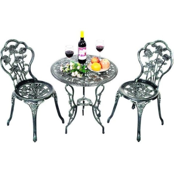 COSTWAY väderbeständig gjuten aluminium rosformad trädgårdsbord och 2 stolar set för uteplats/gård/trädgård