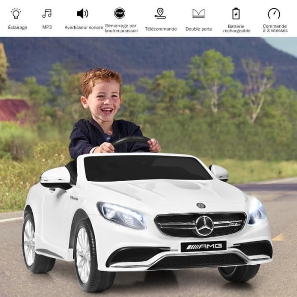 COSTWAY Mercedes-benz 12V elbil för barn 3-8 år, V. 2-5 km/h, med fjärrkontroll, ljud- och ljuseffekter, vit