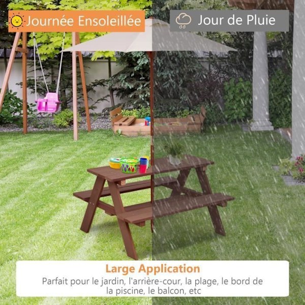 COSTWAY bord og 2 havebænke med gran børneparasol picnic bord til 4 børn, beige + brun Beige + Brun