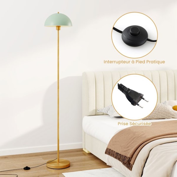 COSTWAY Golvlampa 163 CM, Stötsäker Bas, Fotomkopplare, Modern Metallampa för Vardagsrum Sovrum Kontor Guld och Grön och Vit