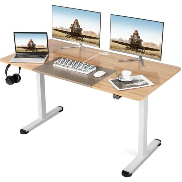COSTWAY Elektriskt sitt-stående skrivbord, 140 x 70 x 72-116 cm, höj- och sänkbart bord, Enkelmotor Natural Dark