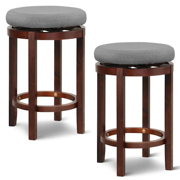 COSTWAY Set med 2 runda 360° svängbara barstolar, Dia. 42 x 66 cm, stoppad sits, last 180 kg, klassisk design, grå Grå