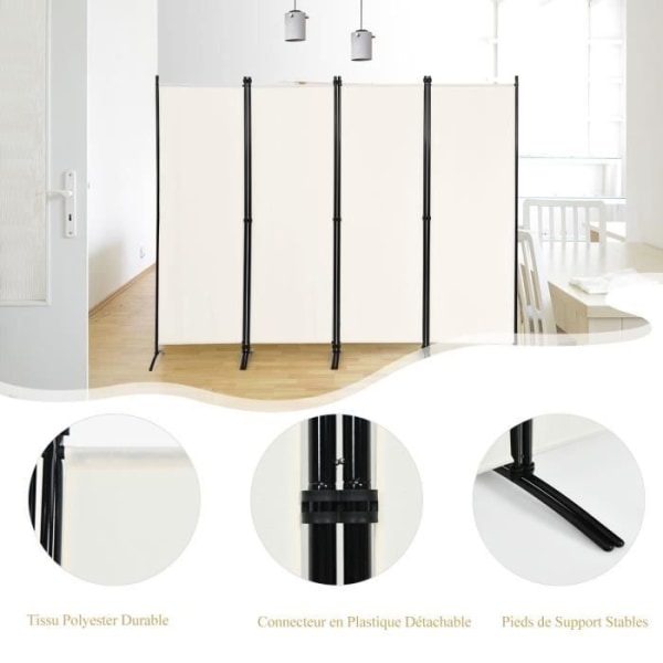 COSTWAY Fristående skärm 4 paneler Vikbar 220x173 CM, Room Divider Protect Privacy, Vit