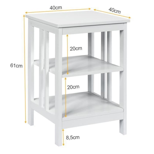 COSTWAY Sæt med 2 3-lags sengebord, enkelt og moderne sidebord, til soveværelse, stue 40x40x61CM Hvid