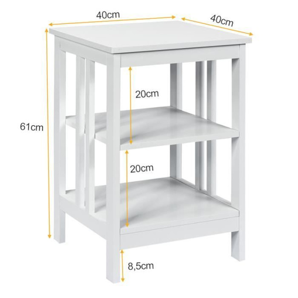 COSTWAY Set med 2 3-vånings sängbord, enkelt och modernt sidobord, för sovrum, vardagsrum 40x40x61CM Vit