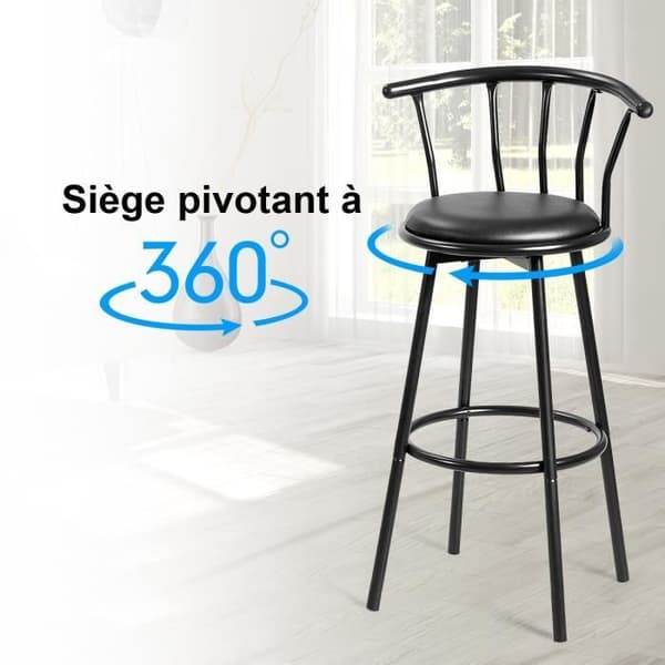 Barstole - Industriel - Rund Sæde 360° Drejelig - Polstret - Sort Stål - Sæt af 2 Sort