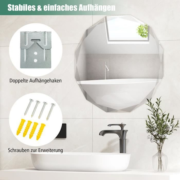 COSTWAY Badeværelsesspejl uden ramme - 76 cm - Eksplosionssikkert - Fasede kanter - HD-glas Vit