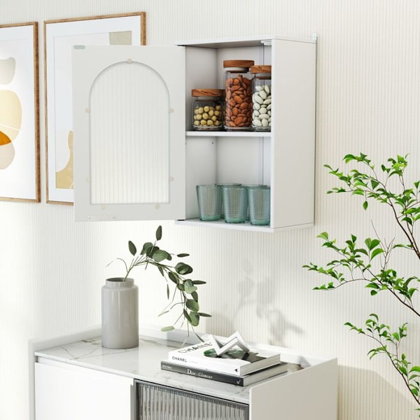 COSTWAY Väggskåp för Badrum - Dörr i Härdat Glas, Justerbar Hylla, för Badrum, Vardagsrum, 35x20x52,5cm Vit Vit