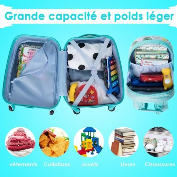 COSTWAY barnväska på hjul 16'' barnbagage + 12'' Flamingo barnryggsäck Grön