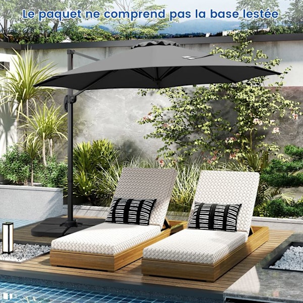 COSTWAY Parasol Déporté 294x247cm - 360° Rotation - 5 Justerbara Lutningsvinklar - Korsbas - UV-skydd för Trädgård - Grå