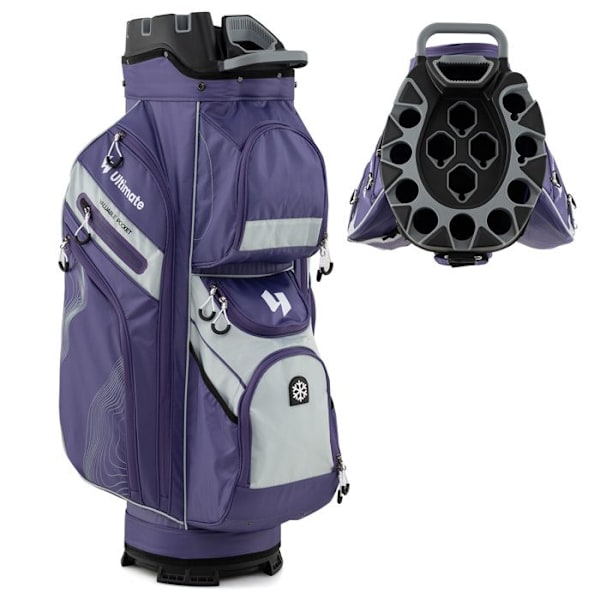 COSTWAY Golfbag med Stativ med 14 Fack, Dragkedja 11 Fickor Isolerad Väska Med Dämpad Rem Handtag Lila