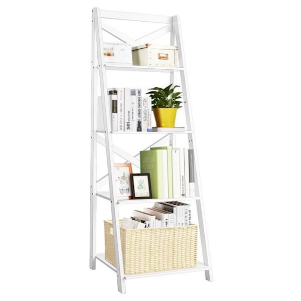 COSTWAY Moderne 4-lags opbevaringshylder 51 x 46 x 143 CM Stige reol med X-formede forstærkningslameller, hvid Vit